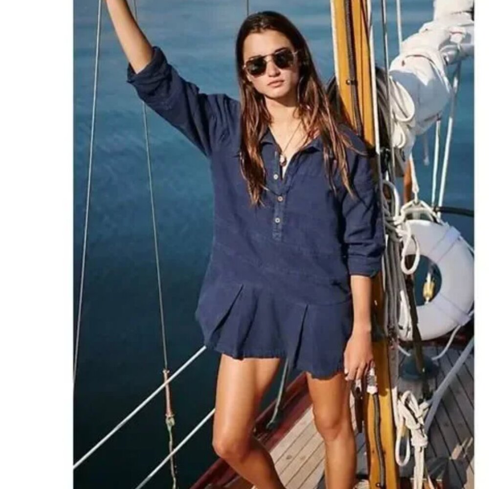 NWOT Free People X Free- Est Checkin' Mini Dress / Tunic Top Blue Oversize